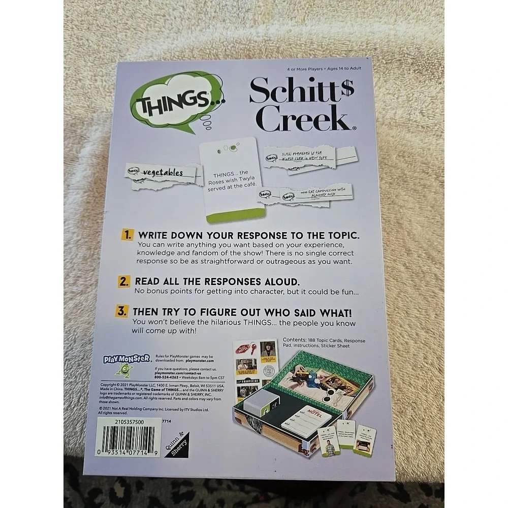 Schitt's Creek Card Game THINGS Funny Party‎ Game Meets Hilarious TV Show NEW